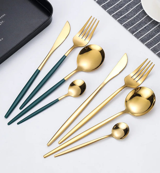 Golden Cutlery Set with Black Handles - Apna Bazaar Lahore