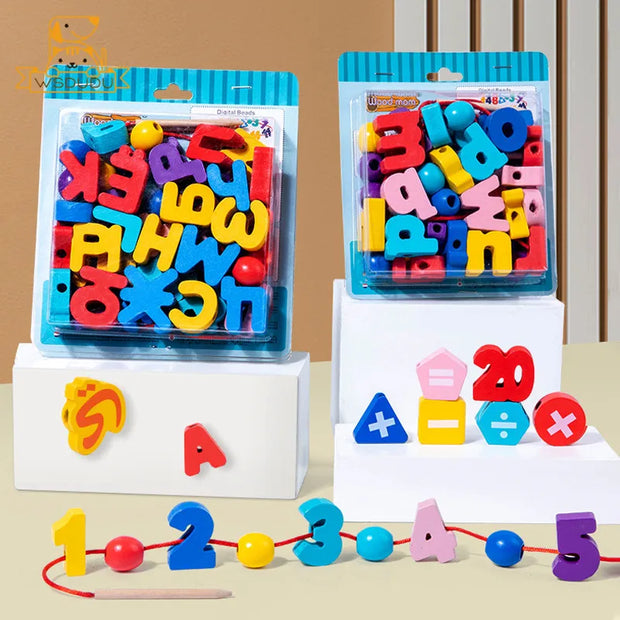 Wooden Alphabet Lacing Beads Puzzle Toy - Apna Bazaar Lahore
