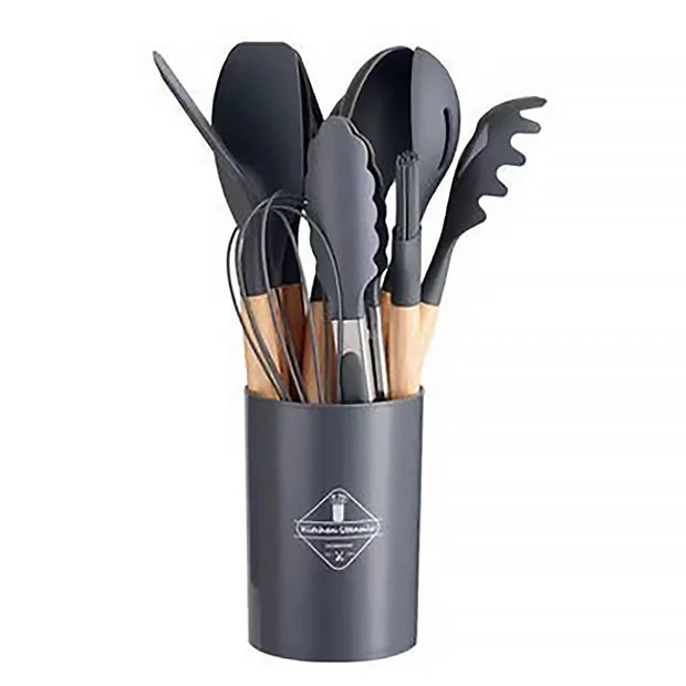 Silicone Cooking Utensils with Wooden Handles - Apna Bazaar Lahore