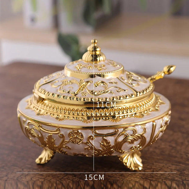 Nordic Gold-Plated Metal Seasoning Jar with Flower Carving - Apna Bazaar Lahore