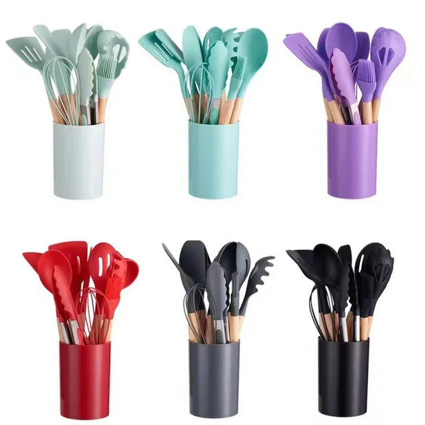 Silicone Cooking Utensils with Wooden Handles - Apna Bazaar Lahore