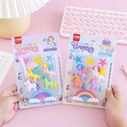 Colorful Cartoon Unicorn Rainbow Pentagram Erasers