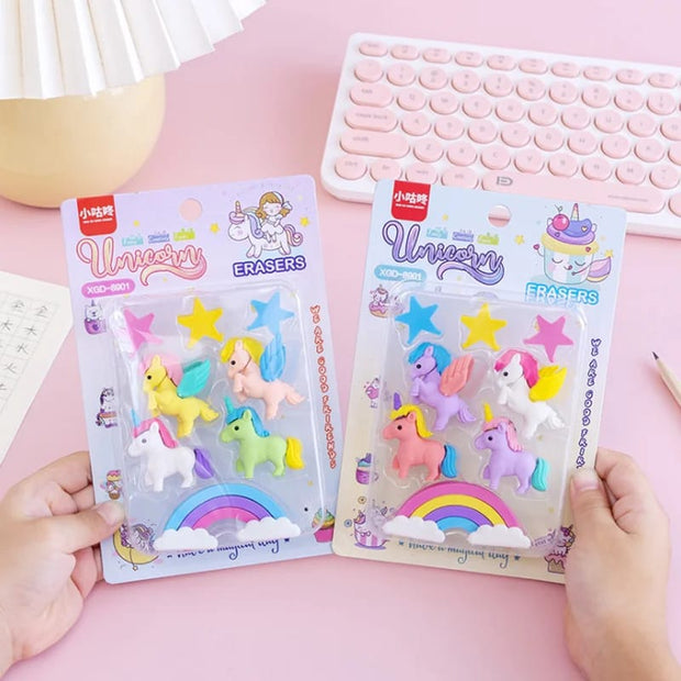 Colorful Cartoon Unicorn Rainbow Pentagram Erasers