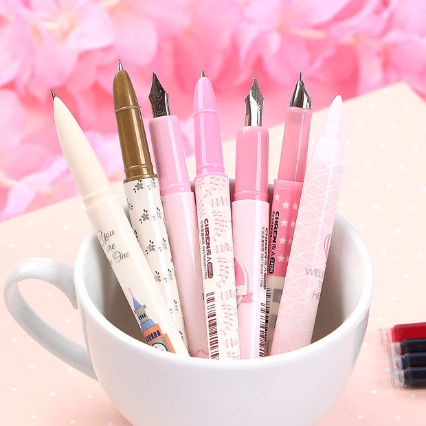 Cute Fountain Pen Set of 7 with Ink Refill