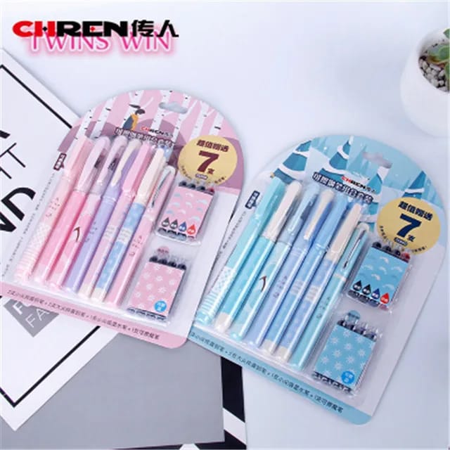 Cute Fountain Pen Set of 7 with Ink Refill