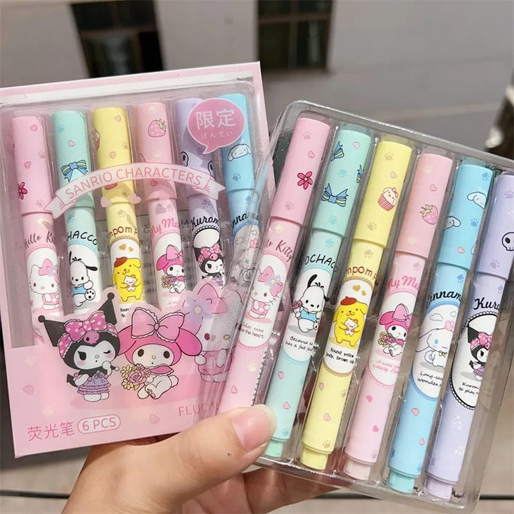 6-Piece Set Sanrio Hello Kitty Highlighter Marker Pens