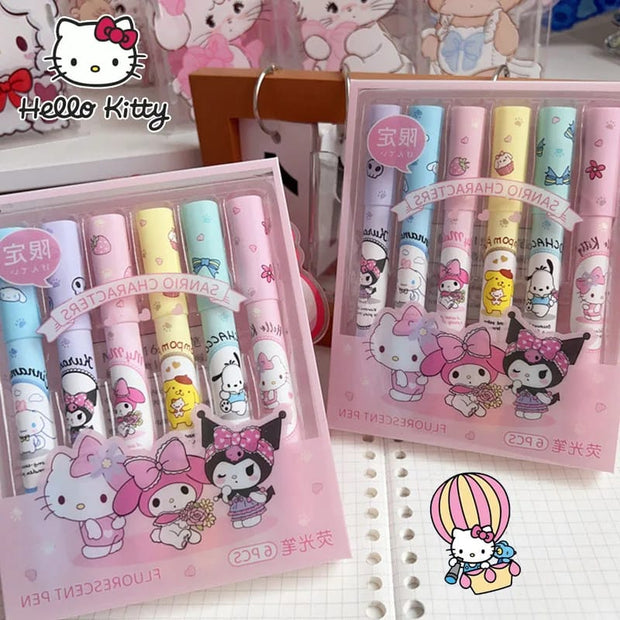 6-Piece Set Sanrio Hello Kitty Highlighter Marker Pens