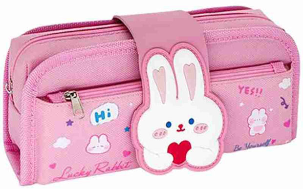 Lucky Rabbit Double Pocket Stationery Pouch – Cute, Functional, and Perfect for Organizing