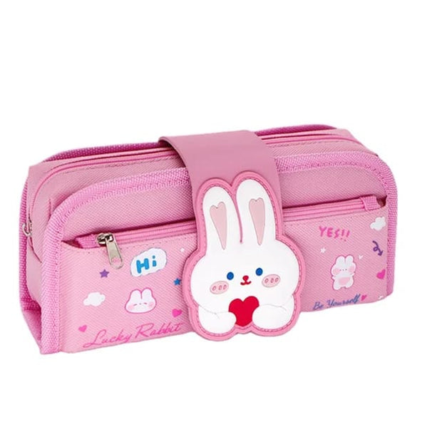 Lucky Rabbit Double Pocket Stationery Pouch – Cute, Functional, and Perfect for Organizing