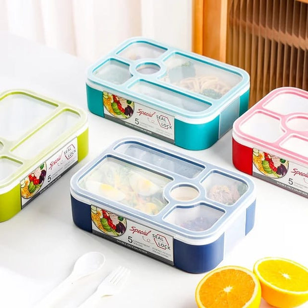 5-Compartment BPA Free Plastic Bento Lunch Box