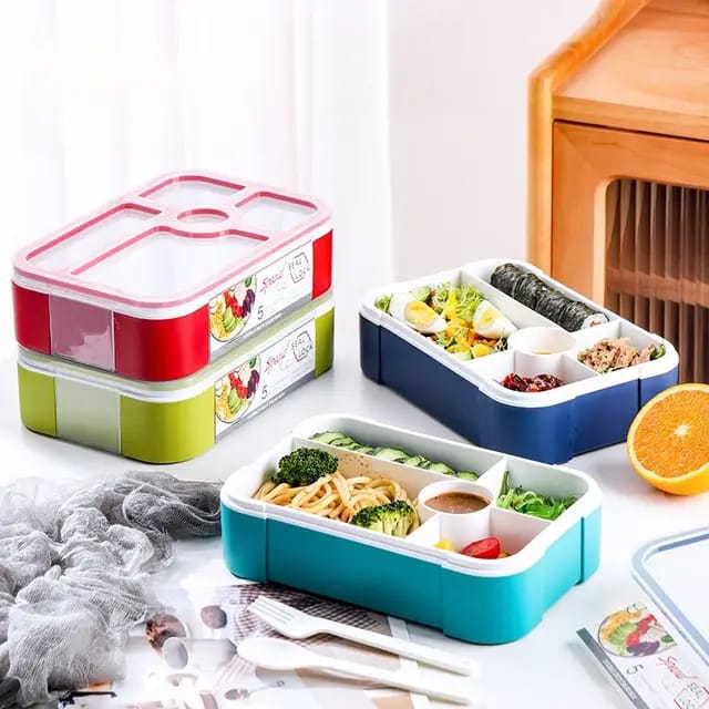 5-Compartment BPA Free Plastic Bento Lunch Box