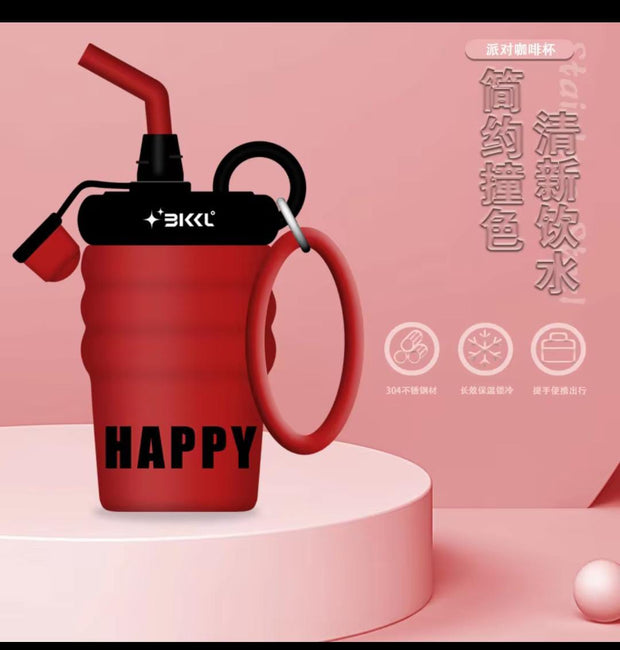 Stainless Steel 400ml Cute Cup with Straw