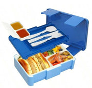 Bento Lunch Box with Double Sauce Container, Cutlery Set