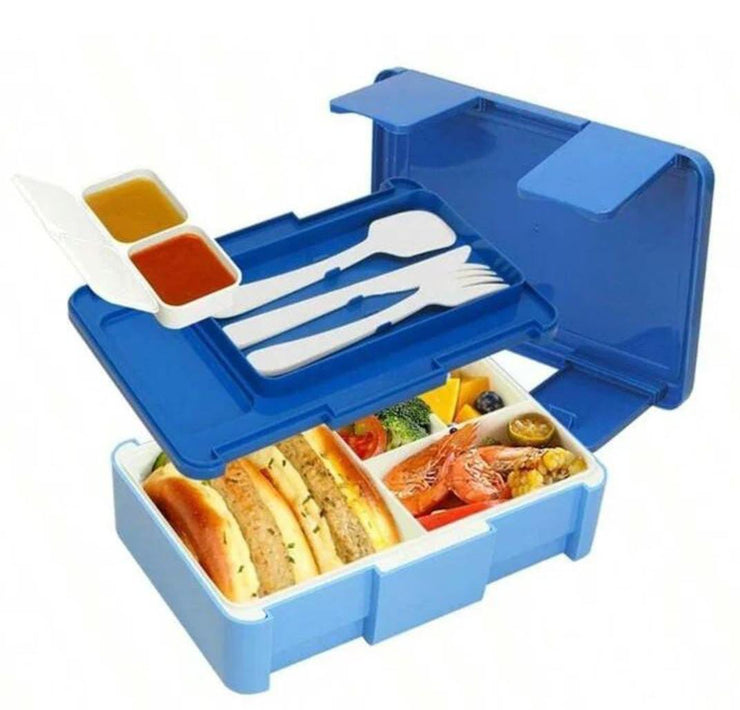 Bento Lunch Box with Double Sauce Container, Cutlery Set