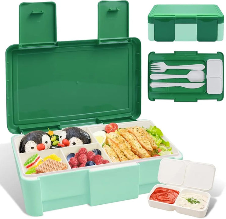 Bento Lunch Box with Double Sauce Container, Cutlery Set