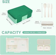 Bento Lunch Box with Double Sauce Container, Cutlery Set