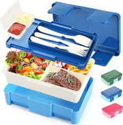 Bento Lunch Box with Double Sauce Container, Cutlery Set