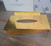 Elegant Golden Tissue Box – Acrylic Base with Decorative Gold Top