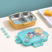 Steel Double-Layer Lunch Box with Spoon & Sauce Bowl