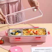 2-Compartment Stainless Steel Lunch Box with Sauce Bowl