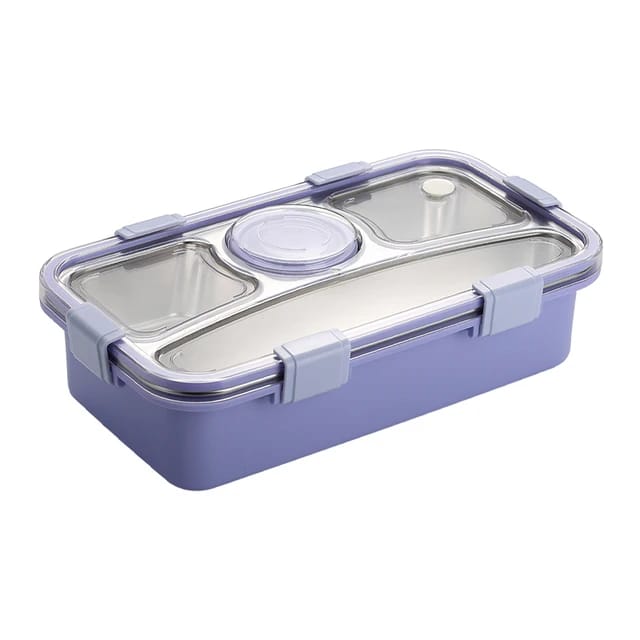 3-Compartment Stainless Steel Lunch Box with Sauce Bowl & Cutlery – Perfect for School & Office | Apna Bazaar Lahore