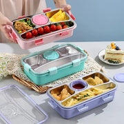 3-Compartment Stainless Steel Lunch Box with Sauce Bowl & Cutlery – Perfect for School & Office | Apna Bazaar Lahore