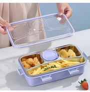 3-Compartment Stainless Steel Lunch Box with Sauce Bowl & Cutlery – Perfect for School & Office | Apna Bazaar Lahore