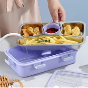 3-Compartment Stainless Steel Lunch Box with Sauce Bowl & Cutlery – Perfect for School & Office | Apna Bazaar Lahore