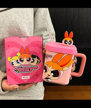 Ceramic Powerpuff Girls Mug with Lid & Straw