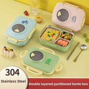 Stainless Steel Double-Layered Partitioned Lunch Box