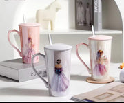 Elegant Princess-Themed Ceramic Mug with Lid & Spoon