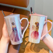 Elegant Princess-Themed Ceramic Mug with Lid & Spoon