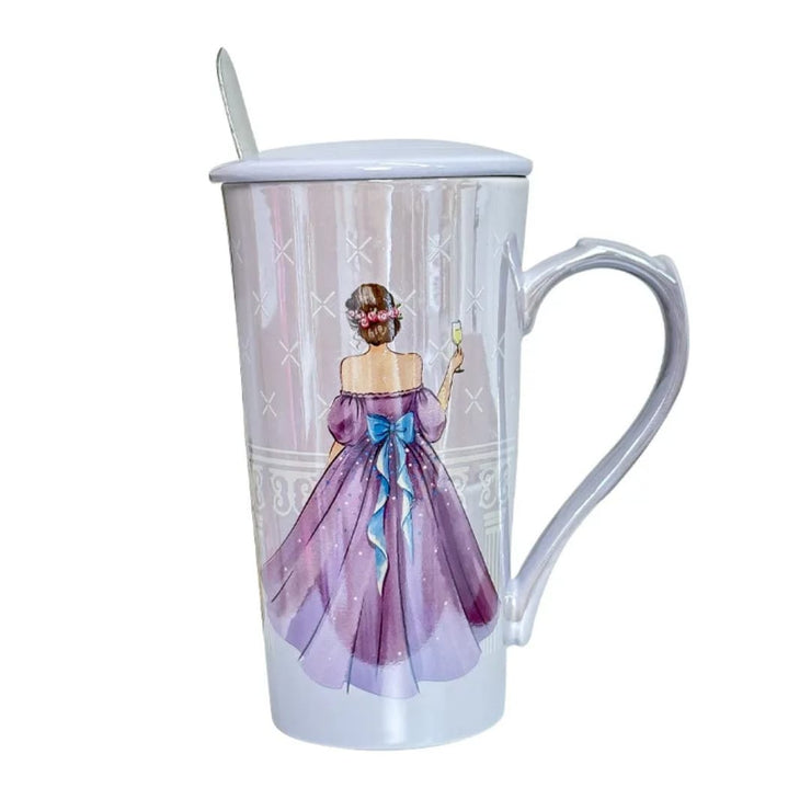 Elegant Princess-Themed Ceramic Mug with Lid & Spoon