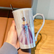 Elegant Princess-Themed Ceramic Mug with Lid & Spoon