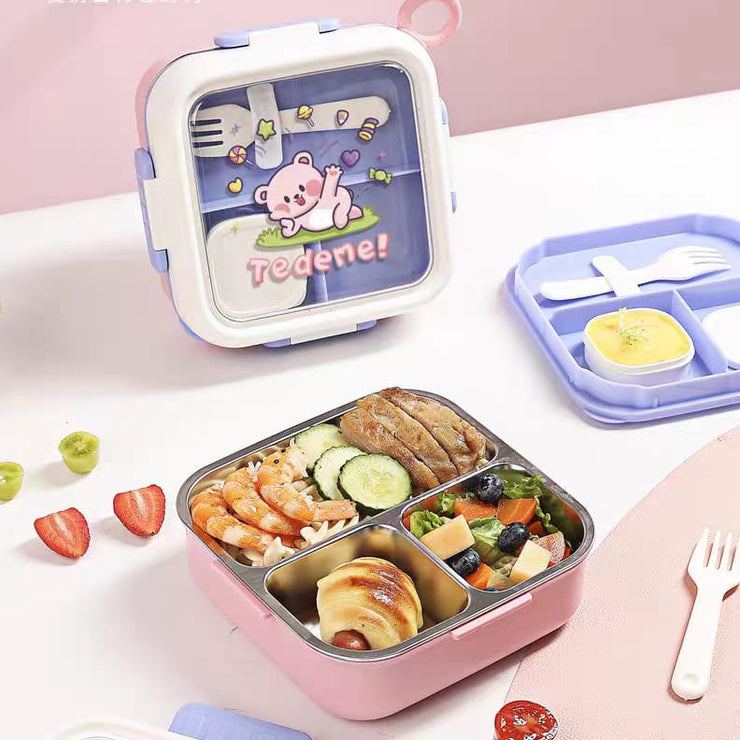 Tedemei Stainless Steel Bento Lunch Box with Sauce Bowl and Spoon