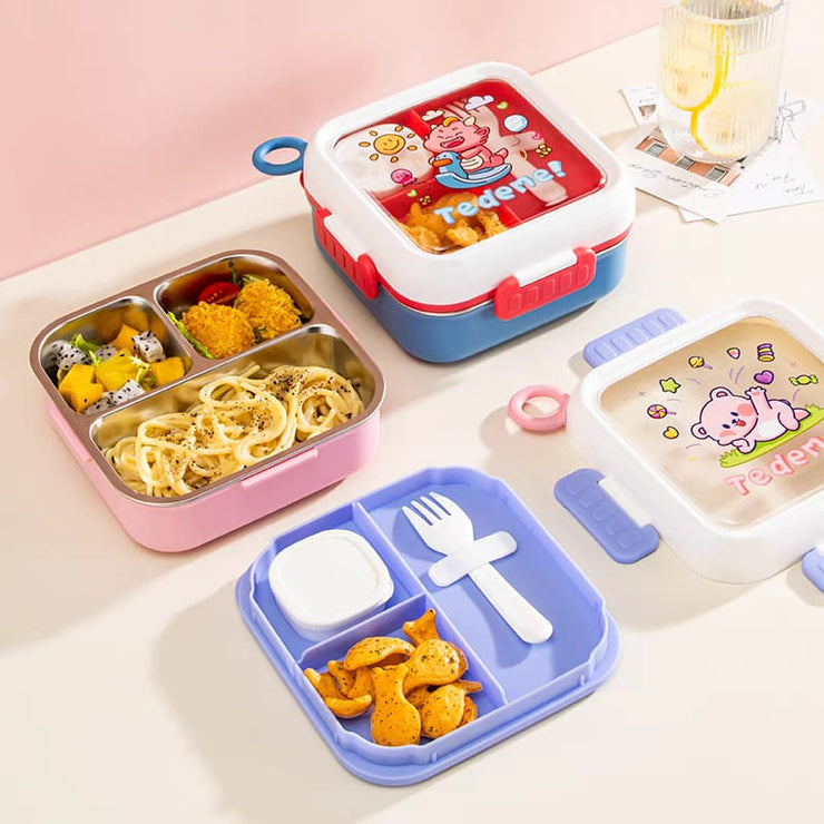 Tedemei Stainless Steel Bento Lunch Box with Sauce Bowl and Spoon