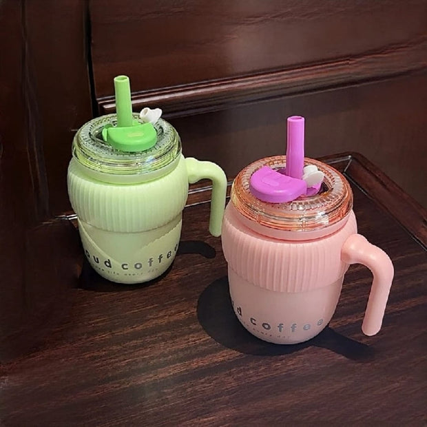 420ml Cute 316 Stainless Steel Coffee Cup with Steel Straw – Premium & Stylish