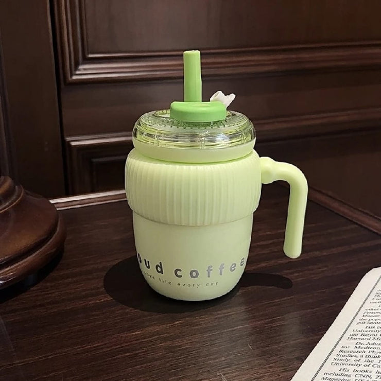 420ml Cute 316 Stainless Steel Coffee Cup with Steel Straw – Premium & Stylish