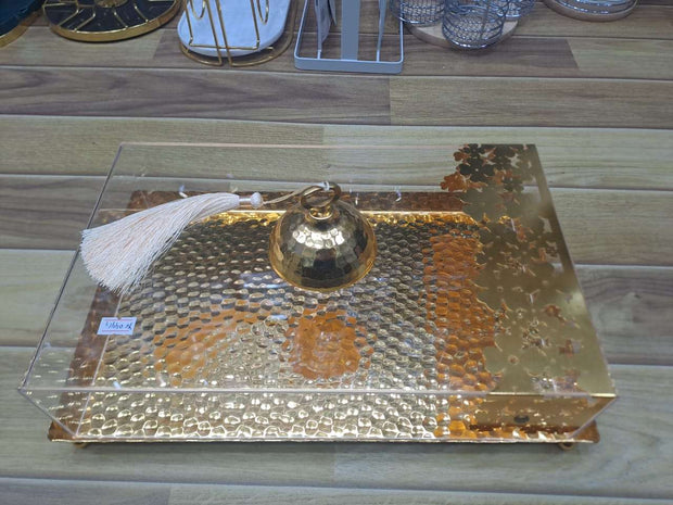 Premium Golden Cake & Pastry Tray with Acrylic Cover