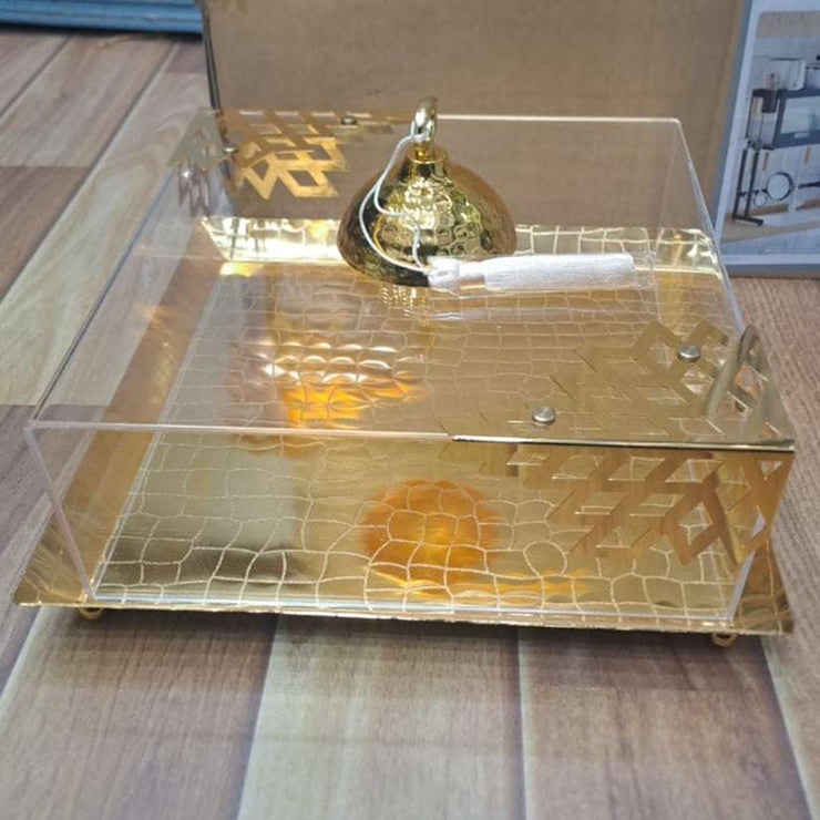 Premium Golden Cake & Pastry Tray with Acrylic Cover