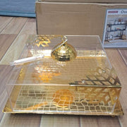 Premium Golden Cake & Pastry Tray with Acrylic Cover