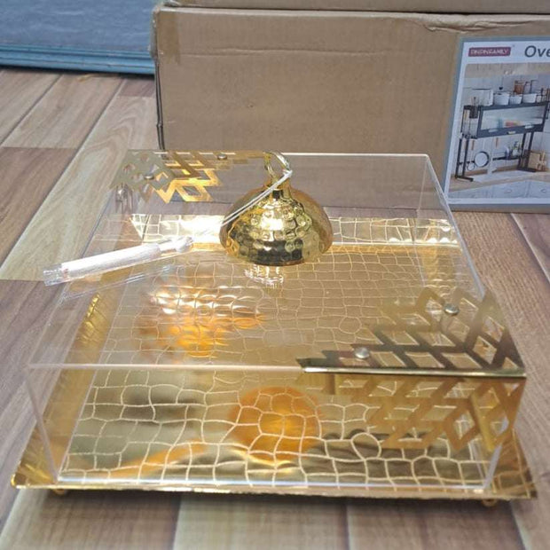 Premium Golden Cake & Pastry Tray with Acrylic Cover
