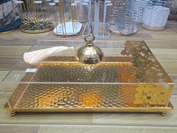 Premium Golden Cake & Pastry Tray with Acrylic Cover