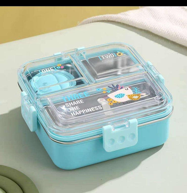 Stainless Steel Lunch Box with Sauce Bowl & Steel Cutlery