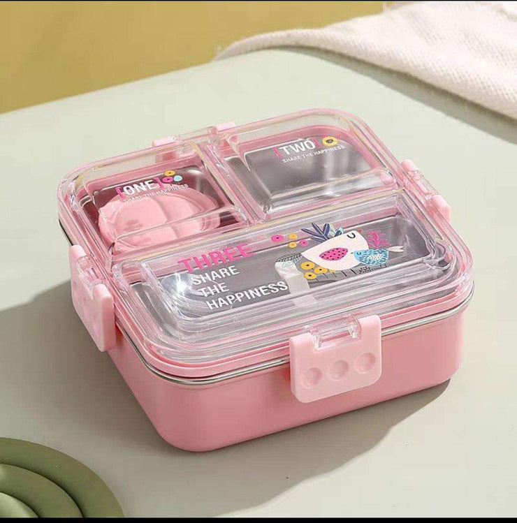 Stainless Steel Lunch Box with Sauce Bowl & Steel Cutlery