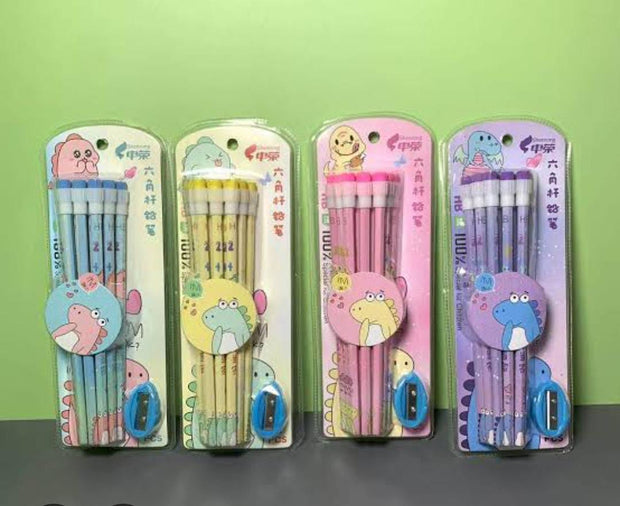 Dino Pencil Set with Eraser & Sharpener 
