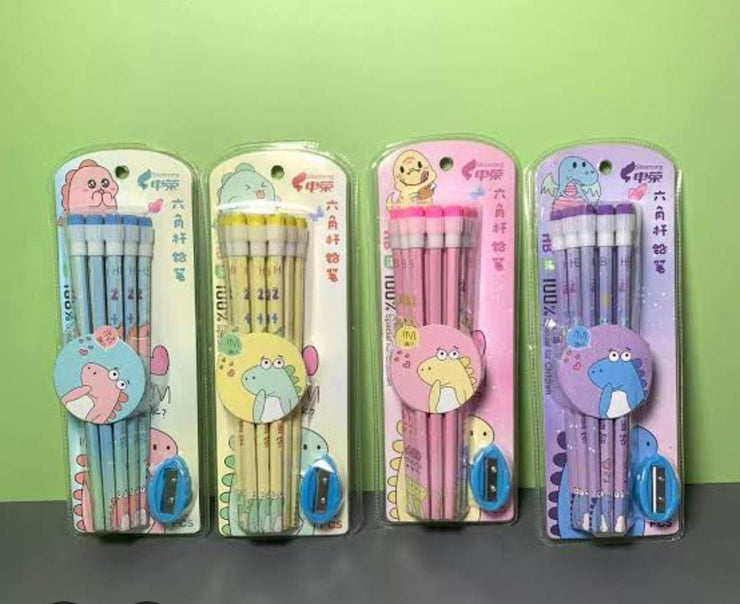 Dino Pencil Set with Eraser & Sharpener 
