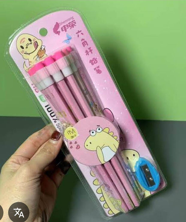 Dino Pencil Set with Eraser & Sharpener 