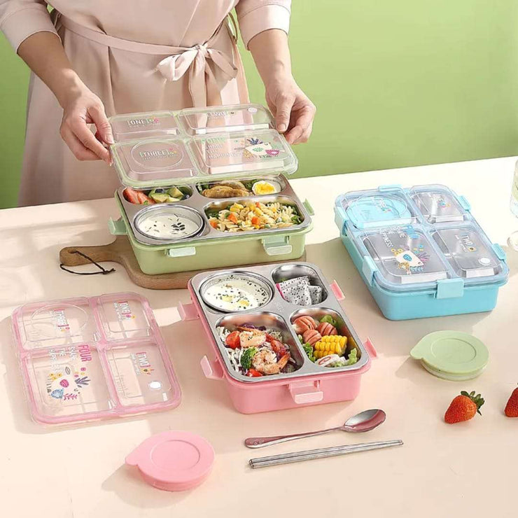 Stainless Steel Leak-Proof Sealed Lunch Box – 4 Portions 