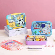 Fun-Themed Stainless Steel Lunch Box with Sauce Bowl – Soccer, Unicorn & Space Designs – Leak-Proof